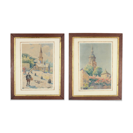Pair of French Watercolour Paintings
